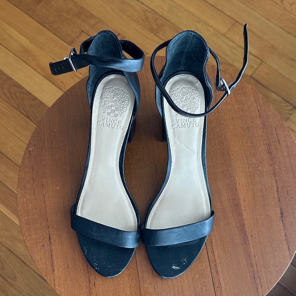 Vince Camuto Black Leather Ankle-Strap Heels